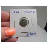 1852 3cent Piece Coin in sleeve