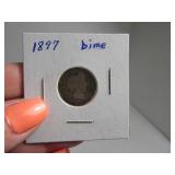 1897 BarberHead Dime in sleeve