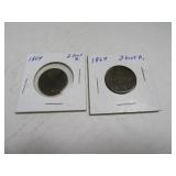 Lot (2) 1864 2cent Piece Coins 1 nice 1 worn