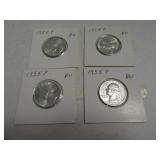 Lot (4) BU 1955 Silver Quarters sleeved