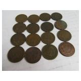 Lot (16) early1900s Indian Head Pennies