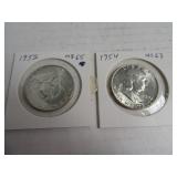 Lot (2) MS65 Franklin 1954/52 Silver Half Dollars