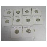 Lot (10) 1950s Silver AUish Roosevelt Dimes