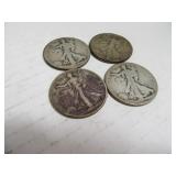 Lot (4) Walking LIberty Silver Half Dollar Coins