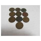 Lot (10) late1800s Indian Head Pennies