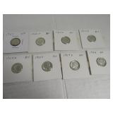 Lot (8) AUish Silver 1960s Roosevelt Dimes sleeved