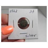 1862 Silver 3cent Piece Coin sleeved small