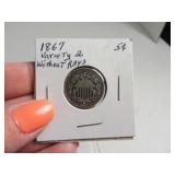 1867 Variety2 w/oRays 5 Cent Piece Nickel