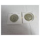 Lot (2) 1964 Silver Half Dollars UNC/EF sleeved