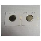 Lot (2) 1912 V 5cent Nickel Coins sleeved