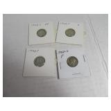 Lot (4) Mercury Head Silver Dimes sleeved 1940