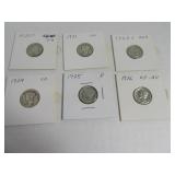 Lot (6) Mercury Head Silver Dimes sleeved