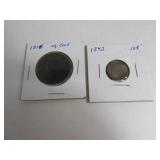 1816 & 1842 Coins sleeved Well Worn AS IS