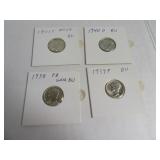 1938/39/40/41 Lot (4) BUncir Mercury Head Dimes Sv