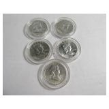 Lot (5) Franklin Silver Half Dollars Nice Cased