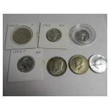 Lot (7) Silver Coins Half Dollars~Quarters
