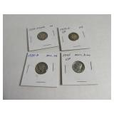 Lot (4) 1930s/40s MercuryHead Silver Dimes