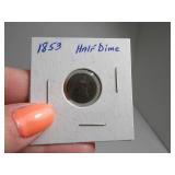 1853 Half Dime Antique Coin in sleeve
