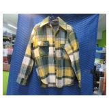 Vtg WARDS 70s GreenPlaid Wool Button Up Shirt