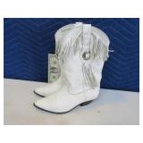 Vtg ACME womens6.5M White Cowboy Frill Boots