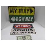 Lot (2) Metal Modern Man Cave Wall Decor Signs