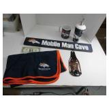 Lot (5) BRONCOS Collectibles Sign~Cloth~Glass