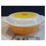 Vg PYREX SunFlower 10" Glass 2pc Casserole PRISTNE