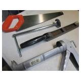 Lot (4) Tools Rasp~FaucetWrech~Saw~CaulkGun