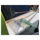 Lot (3) Vtg Metal End Leaf Rakes Yard Tools
