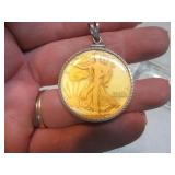 1942 Silver Half Dollar Necklace Pendant in Sterlg