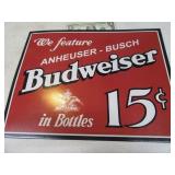 Metal~Tin 16x12 BUDWEISER 15cents Mancave Sign Dcr