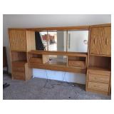 Oak Mirrored Headboard w/ Side Stands