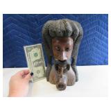 10" Handcarved Vtg Smoking Marley~Like Bust Figure
