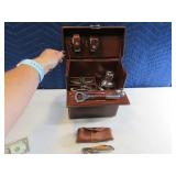 Portable Booze SET in Leather Carry Case Flasks NC