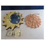 Lot (2) Wall Sun Face Type Decor Mirror~TerraCotta