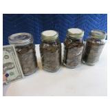 Lot (4) Canning Jars FULL Asst Pennies Coins