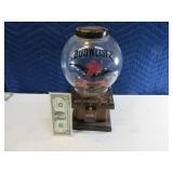 Vintage BUDWEISER Glass~Wood Tblttop Nut Dispenser