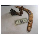 Lot (3) Wood Decor Perry~Boomerang~Totem