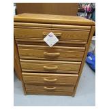 5drawer Oak 32" Upright Dresser Chest of Drawers