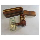 Lot (3) NEAT Wooden Stash Boxes FancyBoot ~ Inlaid