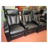 91" 3pc Black Theater Seating Couch EXC Recliners