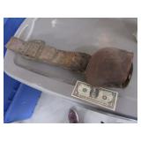 Antique 7" Large Cow Bell w/ Leather Strap Oldie