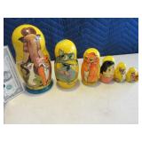 Signed ICE AGE Painted Nesting Wood Doll Set 8"