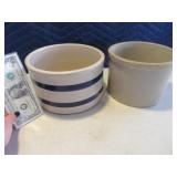 Lot (2) Smaller Crock 7" Bowls Vintage