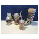 Lot (4) Asst Beer Steins Germany~Animal