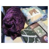 Lot (3) New Blankets Jets~Bear Fleece~Purple Flce