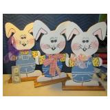 Lot (3) Handpainted 20" Wooden Rabbits
