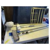 lot (5) Mops~Brooms & poly Dry Rack