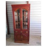 32" GlassTop Accent Storage Mahog~Cherry Wood Cabt
