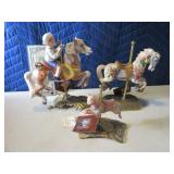 Lot (3) #d Carousel Horses Porcelain & Brass